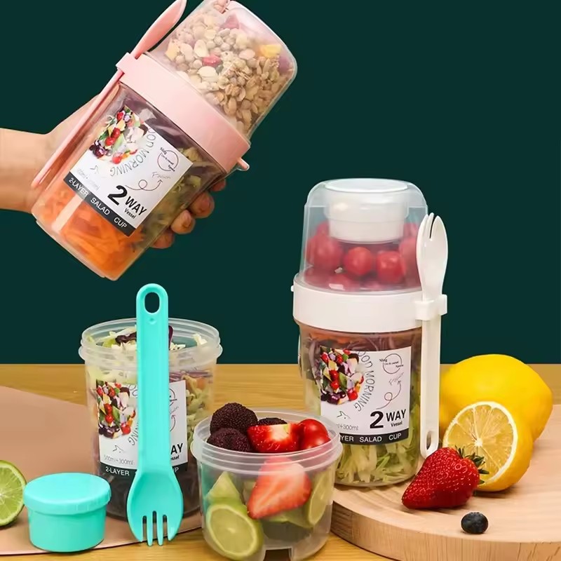 Meal Prep Gym - Cangkir Salad Oatmeal 500ml+300ml Tutup Anti
