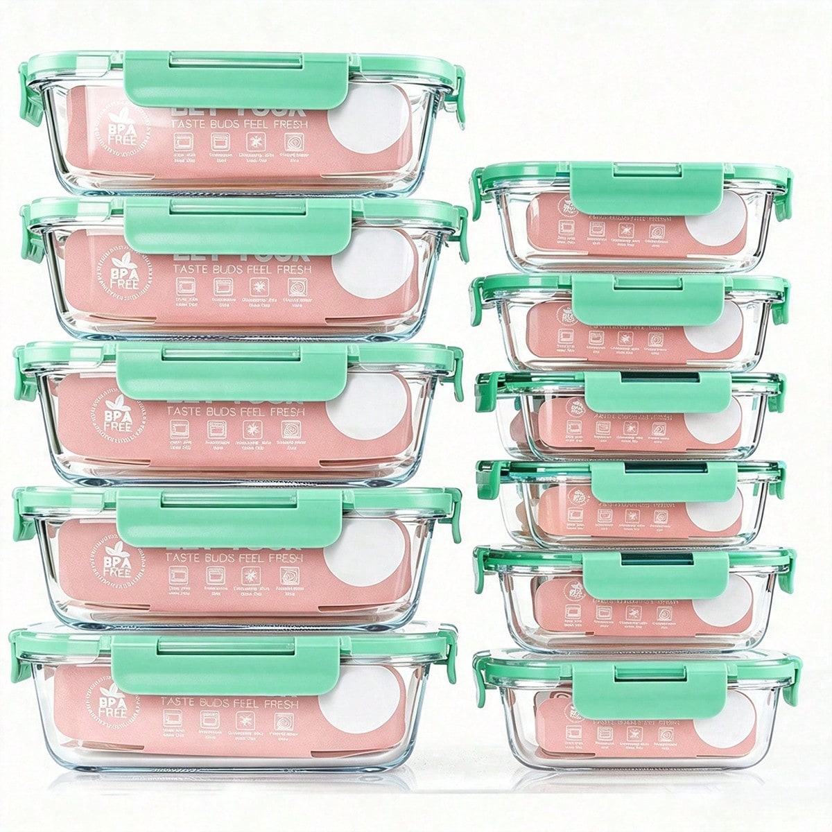 Meal Prep Lunch Boxes - 10 Wadah Makanan Kaca, Wadah Penyimpanan